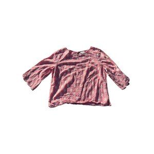 Liz Claiborne Womens XL Pink Striped Top W/ White Floral Print 3/4 Bell Sleeves